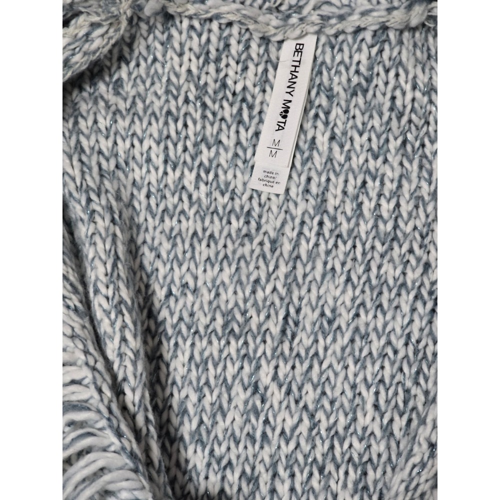 Bethany Mota Knit Fringe Cardigan Sweater Medium Blue White Marl Open Front (AD) - Picture 5 of 5